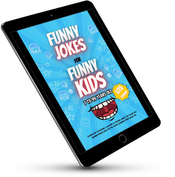 Our digital version of the Funny Jokes Book, Lite version, seen in a tablet screen